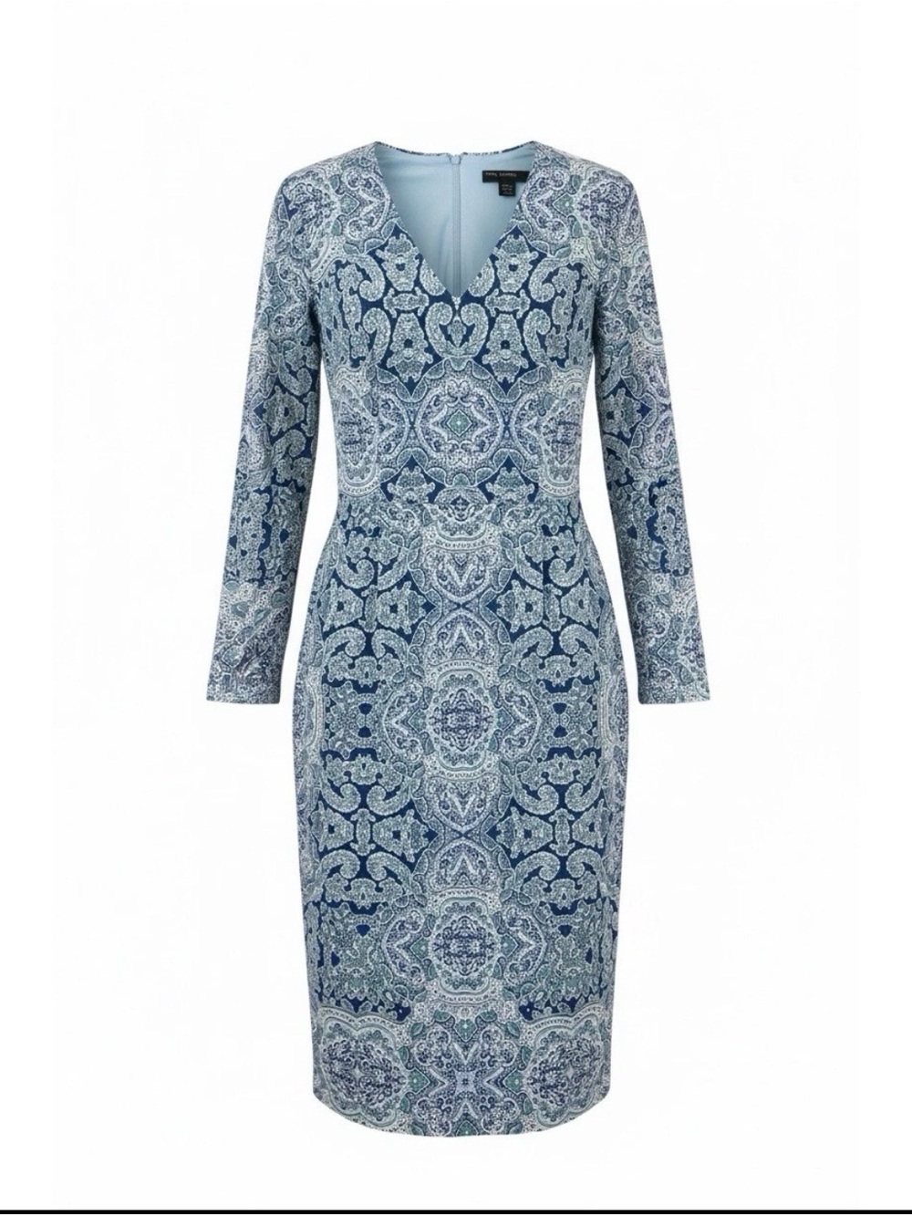 Maggy London Blue Paisley
Sheath Dress Long Sleeve Size 12 NWT